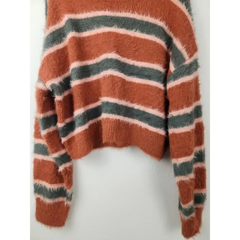 Full Tilt Cropped Striped Sweater Size XL Long Sleeve Orange Green